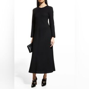 NWT Lafayette 148 New York Keyhole Back Wool Nouveau Crepe Midi Dress BLACK, 8